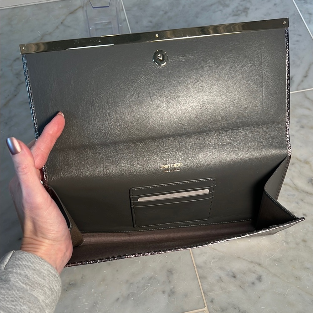 Jimmy Choo Metallic Pewter Snakeskin Clutch - Picture 5 of 6